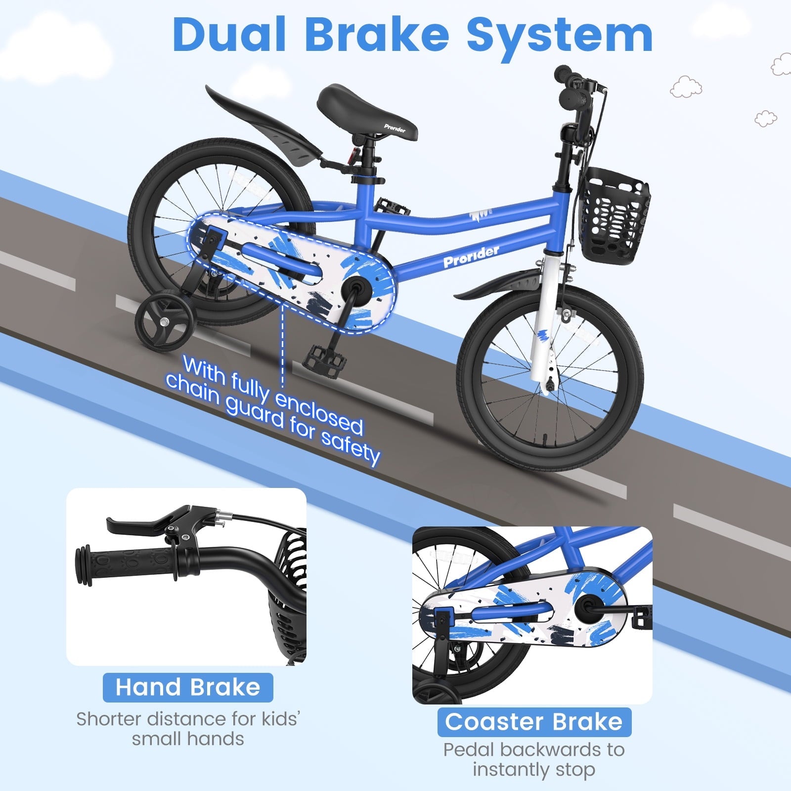 Costway 14'' Kid's Bike with Removable Training Wheels & Basket for 3-5 Years Old Blue