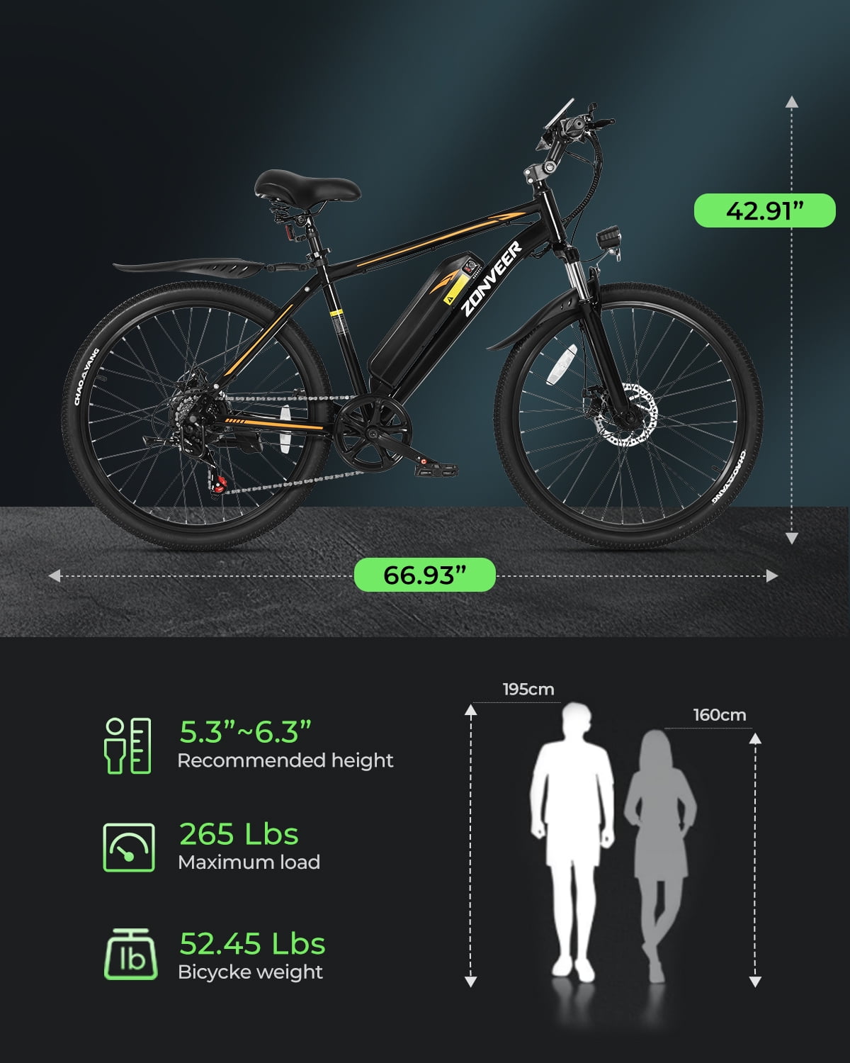 DYU 26 Electric Bike for Adults, 36V/10AH Removable Battery, Peak 750W Brushless Motor, 50 Miles Commuting Range, Front Fork Suspension, Shimano 7 Speed, UL2849