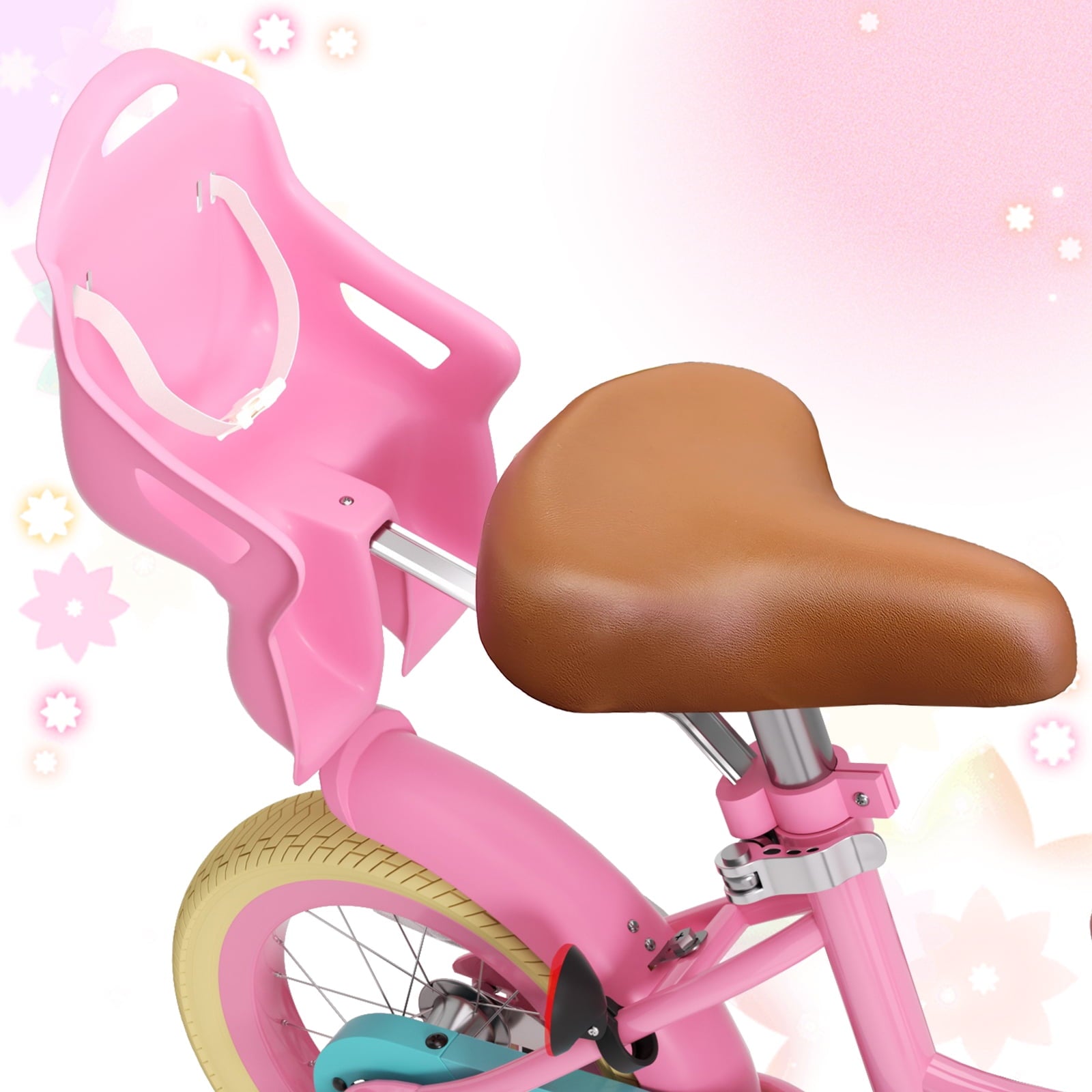 Korimefa Girls Bike for 3-9 Years Old Kids, 12 14 16 inch Kids Bike with Training Wheels, Basket and Doll Seat, Children Bicycles with Handbrake, Pink
