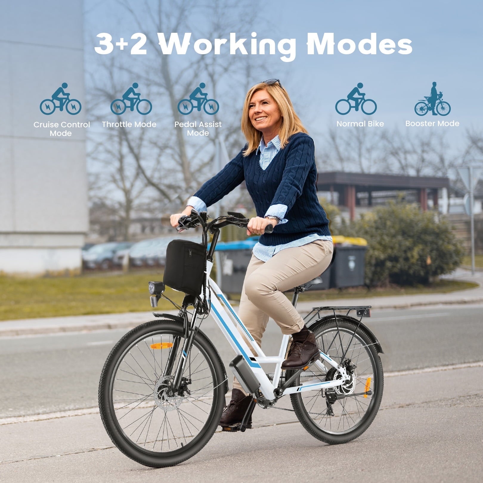 Elifine 500W Electric Bike for Adults, 26 Commuter Electric Bicycle 19.8mph City Ebike with 5 Riding Modes, 48V 7.8Ah Removable Battery UL 2849, LCD Intelligent Display Hybrid Electric Bike Red
