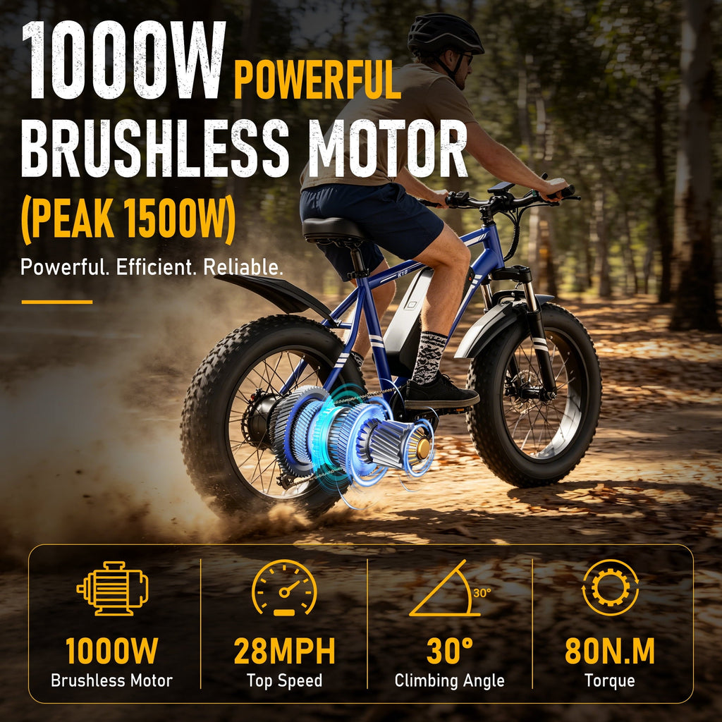 SUNTIBYE K10 Electric Bike 1000W, 48V 15Ah, 20 Fat Tire Ebike, 28MPH, E-Mountain Bike UL2849,Black