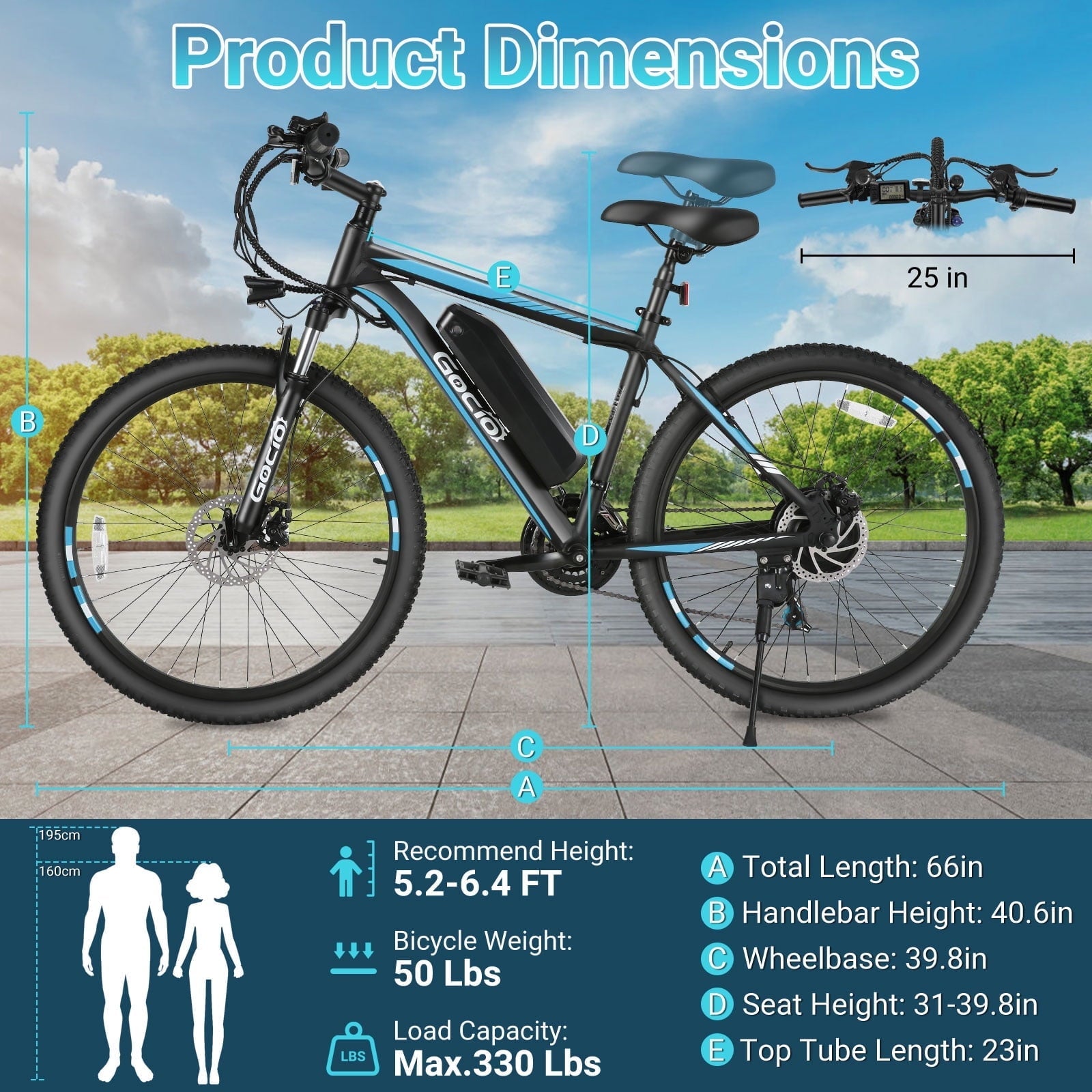 Gocio UL2849 Certified 26 Electric Bike for Adults, 750W Peak Motor, 48V 7.8Ah Battery, 20MPH Max Speed, Off-Road Mountain E-bike
