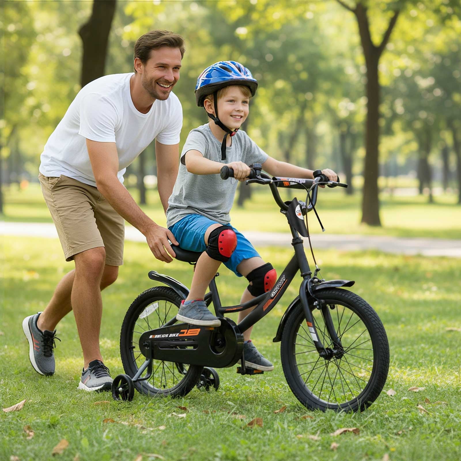 Costway 18 Inch Kids Bike with Training Wheels Dual Brakes Adjustable Seat Handlebar Height