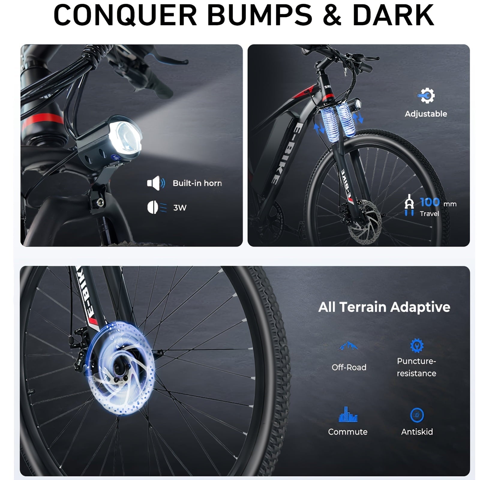 XKJ Electric Bike for Adults, 26”Electric Mountain Bike 576Wh Internal Battery & LCD Display,750W (Peak) Motor,7-Speed, Lightweight Ebike for Teens,40 Miles, Full Suspension,UL2849