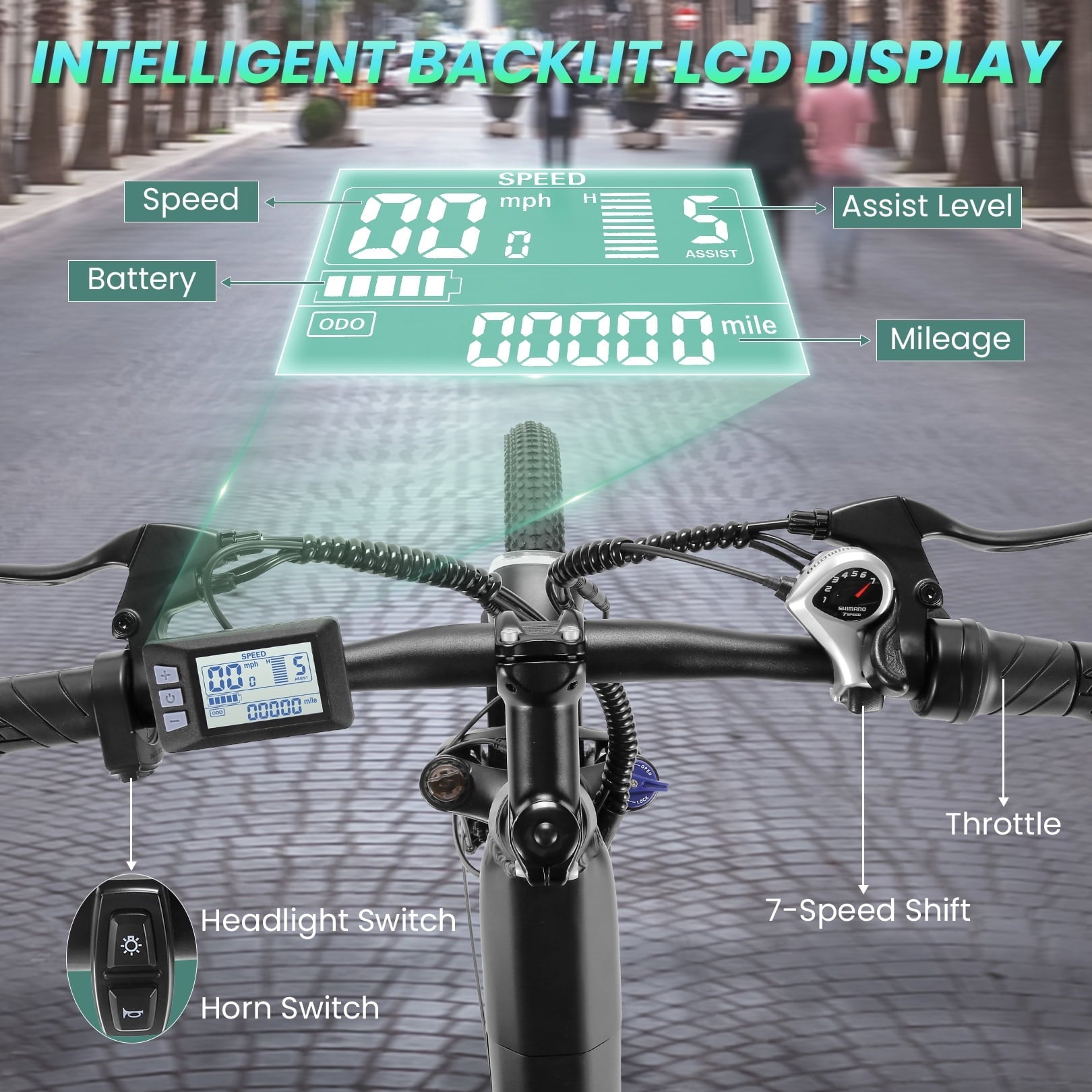Gocio 26 x 2.1 Electric Bike for Adults, 500W Commuter Ebike, 48V 720wh Built-in Battery, 5 Riding Modes, Max 60 Miles, LCD, Lockable Front Suspension Step Thru E Bikes UL 2849