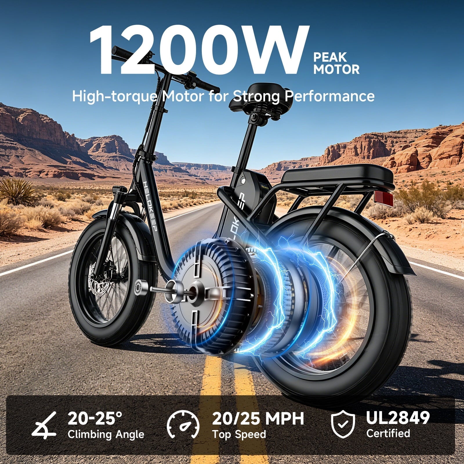 750W 1200W Folding Electric Bike for Adults, 48V 10Ah Removable Battery, 16 Fat Tire Ebike, Dual Disc Brakes & Front Suspension, UL 2849, Black