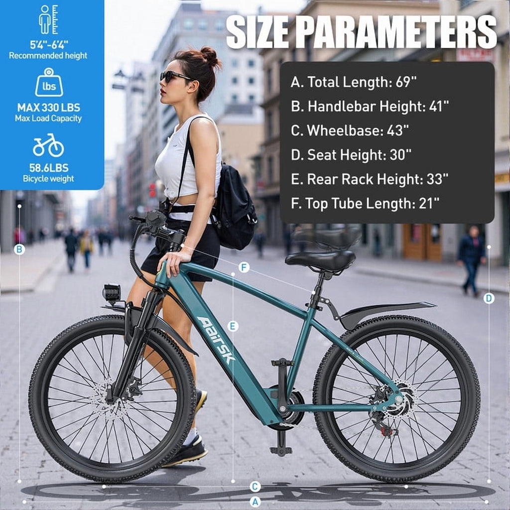 Unibike 26Electric Bike for Adults, Top Speed 22 MPH, 400W Ebike for Teens, 36V 10AH Lithium Battery, Mountain E Bike, Blue