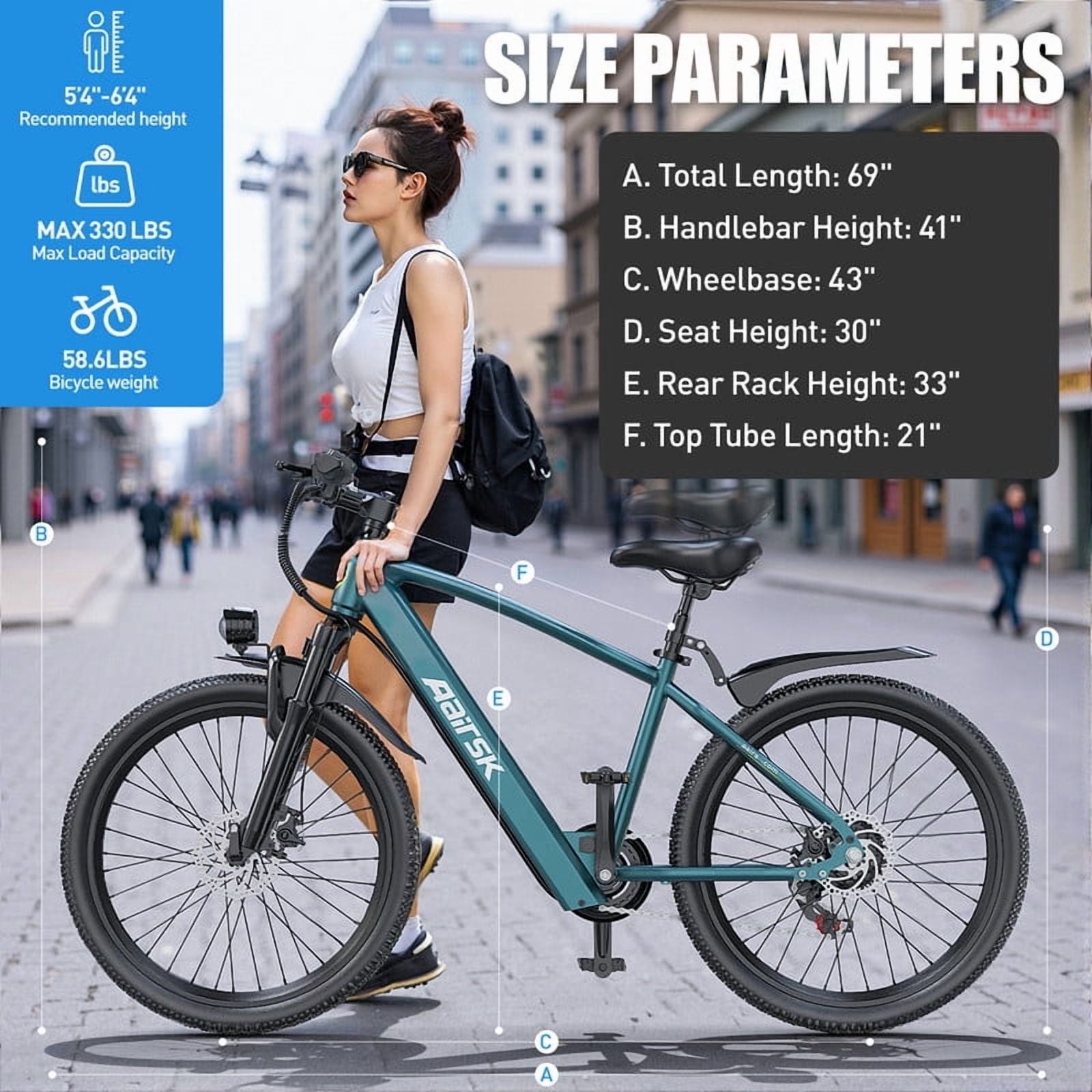 Unibike 26Electric Bike for Adults, Top Speed 22 MPH, 400W Ebike for Teens, 36V 10AH Lithium Battery, Mountain E Bike, Blue