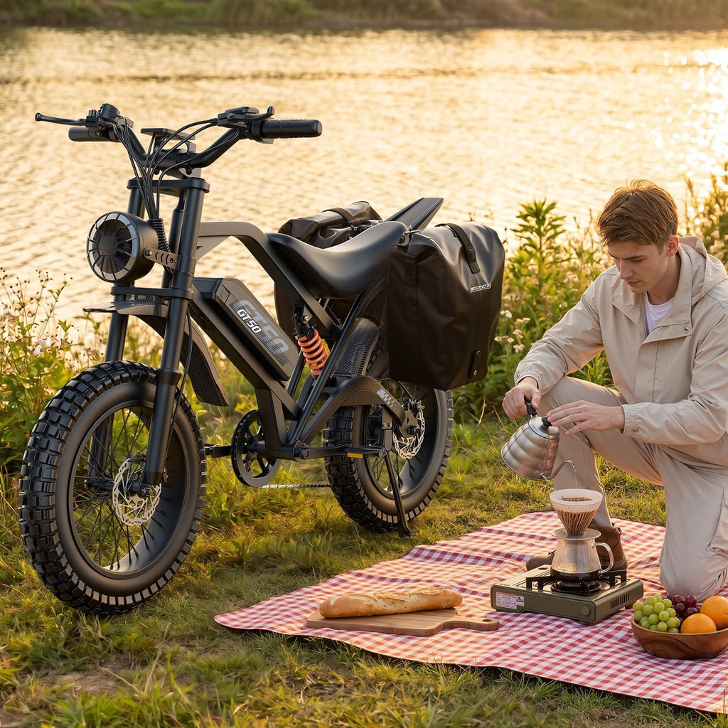 ASKGO Electric Bike for Adult, 2200W Peak Electric Dirt Bike, 100 Miles, 7 Speed Electric Motorcycle, 48V Removable Battery, 20 Fat Tire Off Road Ebike, Full Suspension Ebike for Snow/Beach/Mountain