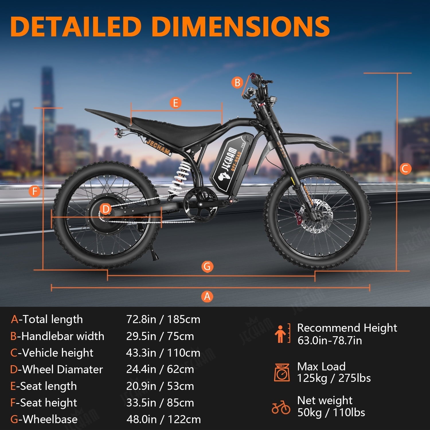 Jecham QF200 Pro 3000W Electric Bike for Adults, 60V 32AH Battery, 45+ MPH Speed, 80+ Miles Range , 19 Puncture-Resistant Tires, Dual Suspension & Hydraulic Brakes, NFC, UL2849