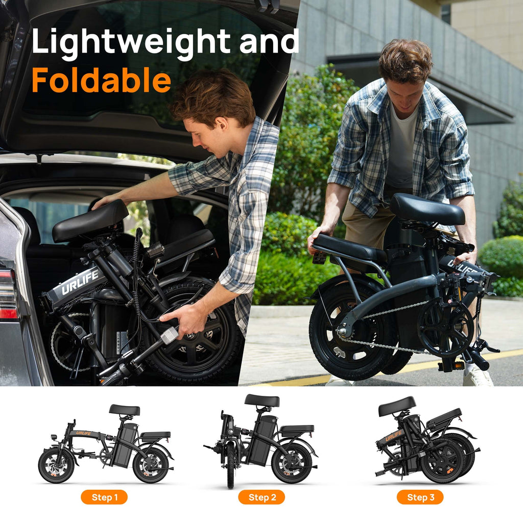 URLIFE 14Folding Electric Bike for Adults,500W Peak Motor,48V 7.5AH Removable Battery,Mini Ebike for Adults City Commuter,UL2849-Black
