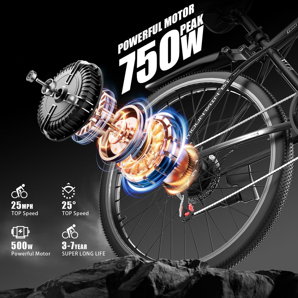 G26Electric Bike for Adults, 26 1200W Peak Motor, 65 Miles 28MPH Ebike, 480Wh Battery Electric Bicycle for Adults 7 Speed Electric Bicycles Front Fork Suspension,UL2849