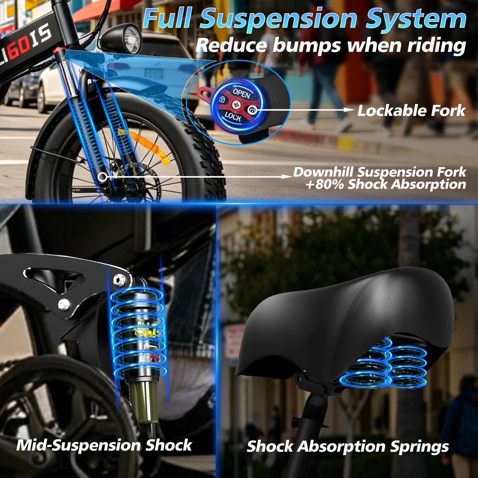 GugoIs 1500W Peak Electric Bike, 20 x 4.0 Fat Tire Electric Mountain Bike, 48V 20Ah Battery Folding Ebike with Rear Rack, 7 Speed E-Bicycle, Lockable Suspension Fork, off-road UL2849