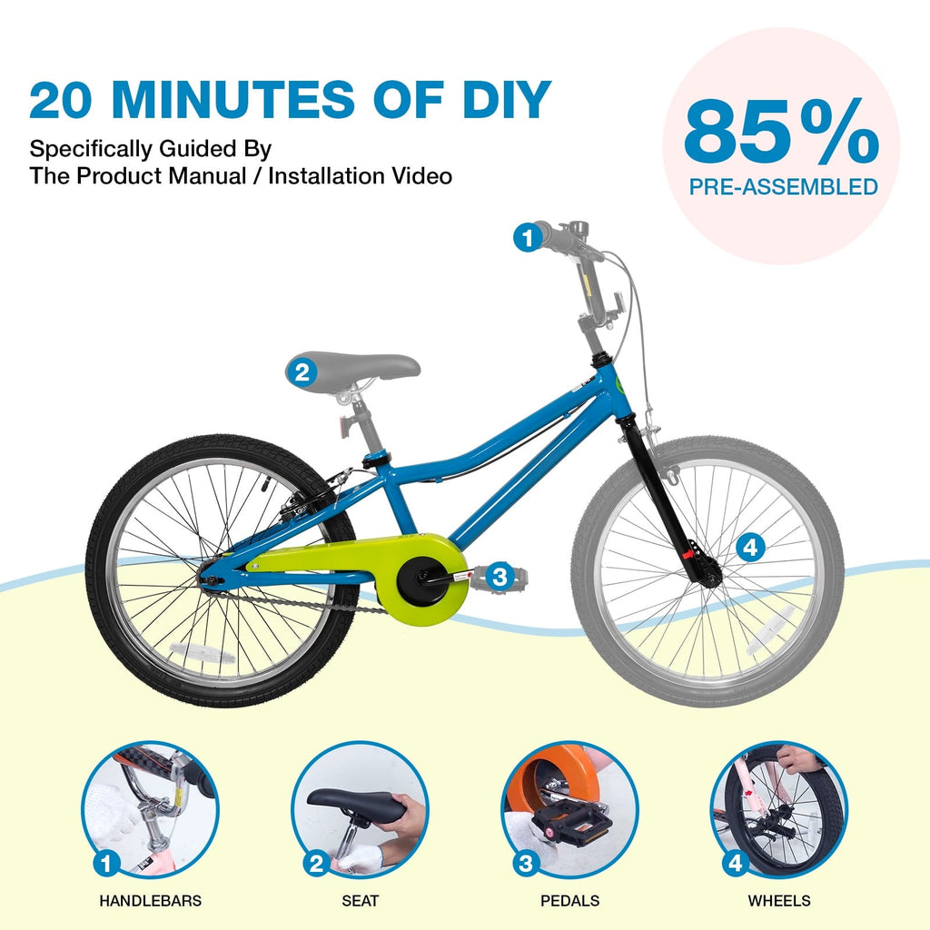 Hykolity 20 Kids Bike Age 6-12 Boy Girl Bicycle Coaster Brake Children Bike For Tween Height 48-62 Teen Sport Outdoor Riding Navy Blue