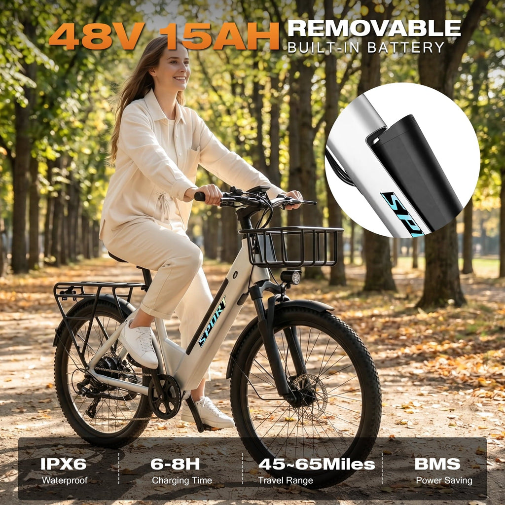 F26-1500W Off-Road Electric Bike, 26 Tire 55 Miles Electric Bike ,48V 10.5 Internal Battery (Removable), Top Speed 30MPH, Electric Mountain Bike Beach Bike, Professional 7 Speed UL2849