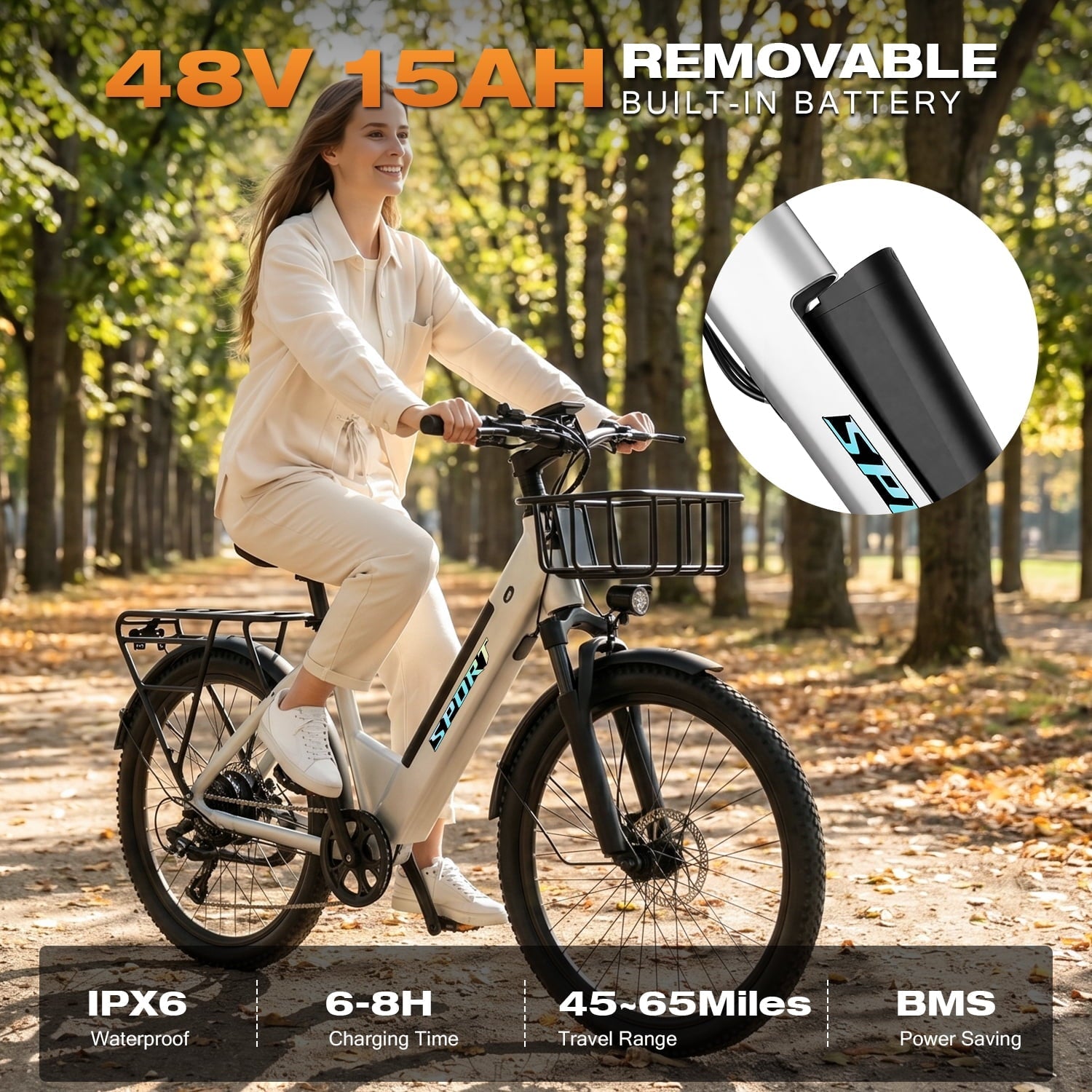 F26-1500W Off-Road Electric Bike, 26 Tire 55 Miles Electric Bike ,48V 10.5 Internal Battery (Removable), Top Speed 30MPH, Electric Mountain Bike Beach Bike, Professional 7 Speed UL2849