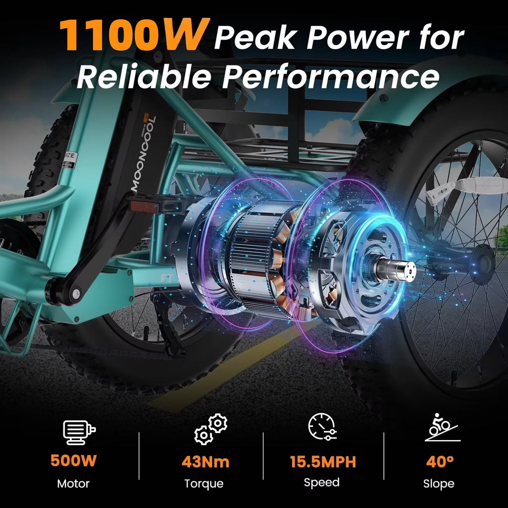 MOONCOOL Folding Electric Tricycle for Adults, 20 x 4 Fat Tire Electric Trike, 48V Peak 1092W  Electric Bicycle, 3 Wheels 7 Speed Ebike w/ 14.5Ah Removable Battery& Speed Differential Mechanism