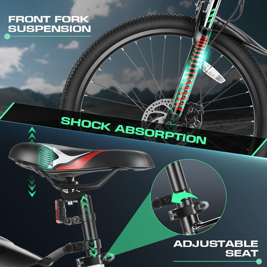 Vivi Electric Bike for Adults 26 Electric Mountain Bike 500W Cruise Control Electric Commuter Bike 21 Speed with Removable 48V Battery