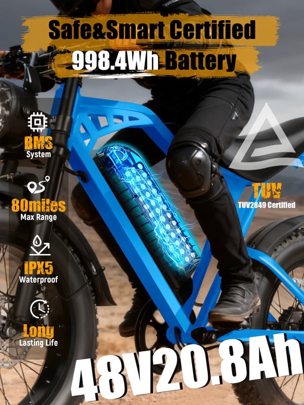 ESKUTE Electric Bike for Adults & Teens, 29MPH, 80 Miles Range, 48V 20.8Ah Battery, 20 x 4.0 Fat Tire, Dual Suspension, 7-Speed Off-Road Ebike Orange, UL2849