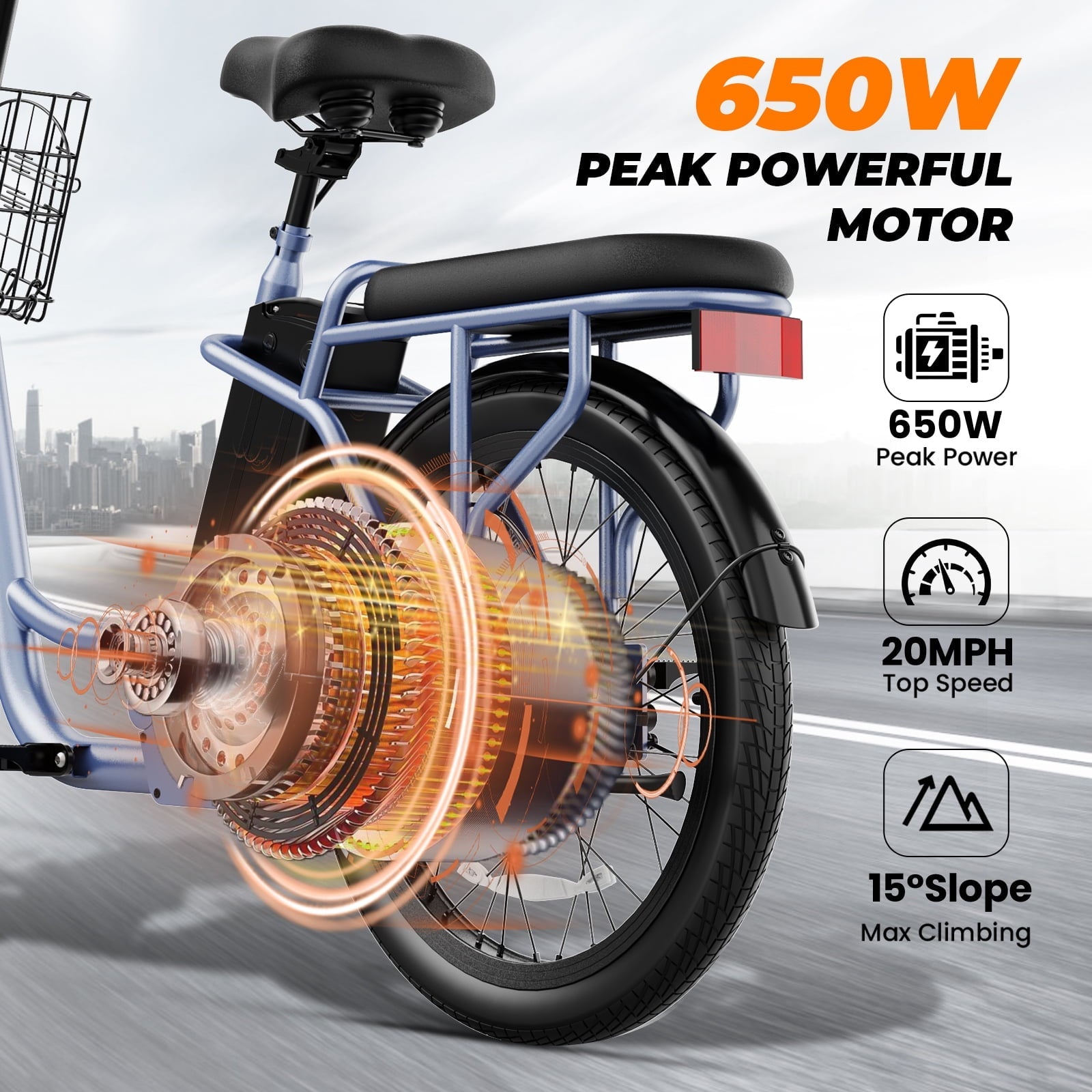 SANOPY 500W Electric Bike for Adults,48V Removable Battery,20 Mile Range&20MPH Max Speed,Electric Scooter with Seat,Commuter E-scooter for Adults and Teens,Gray,UL2272