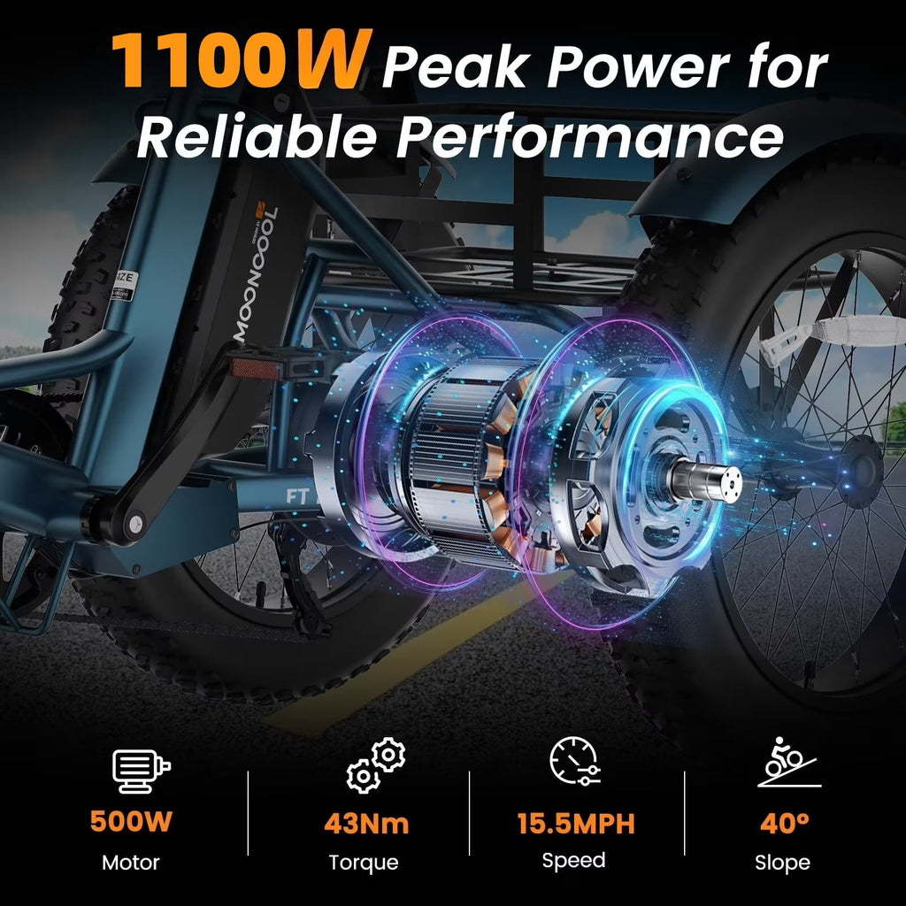 MOONCOOL Folding Electric Tricycle for Adults, 20 x 4 Fat Tire Electric Trike, 48V Peak 1092W  Electric Bicycle, 3 Wheels 7 Speed Ebike w/ 14.5Ah Removable Battery& Speed Differential Mechanism