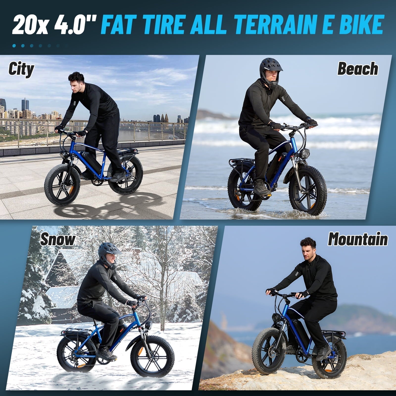 Hipatoo Peak 1000W Electric Bike for Adults, 20X4.0 Fat Tire E bike, 48V/13Ah Battery 25MPH Mountain Bike, 38 Miles Range Electric Bicycle for Cycling, 7-Speed E-bike, Ebike for Adults UL2849