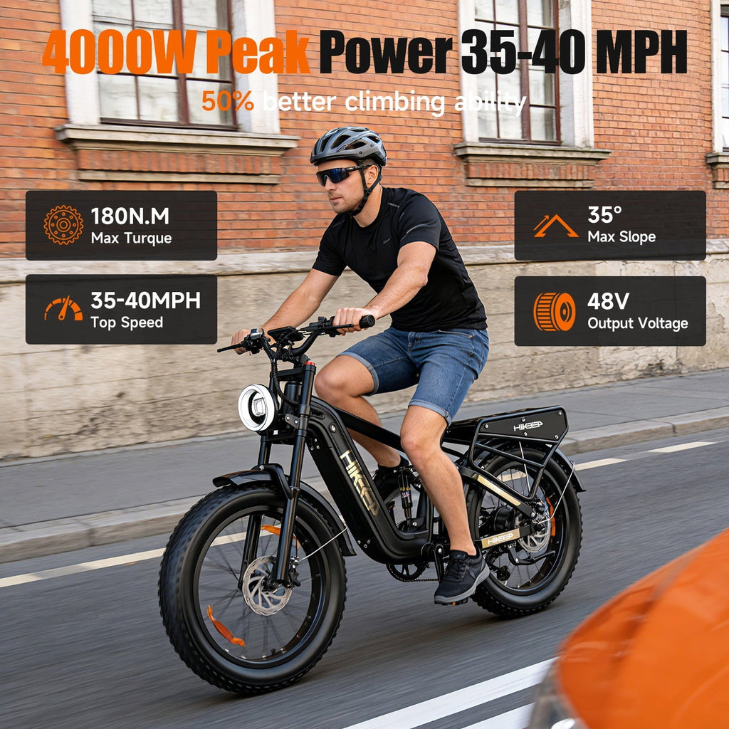 Helokeep 26 Green Fat Tire High Performance Cargo Electric Bike for Men, 4000W Peak 2000W, 40MPH, 48V 25Ah UL2849 Off-Road Ebike