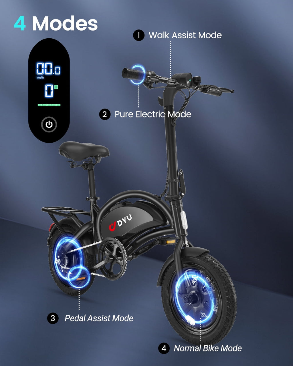 DYU D3F Electric Bike Peak 500W 36V, 14 Mini Ebike for City Commuter, Folding Electric Bicycle for Adult, UL2849