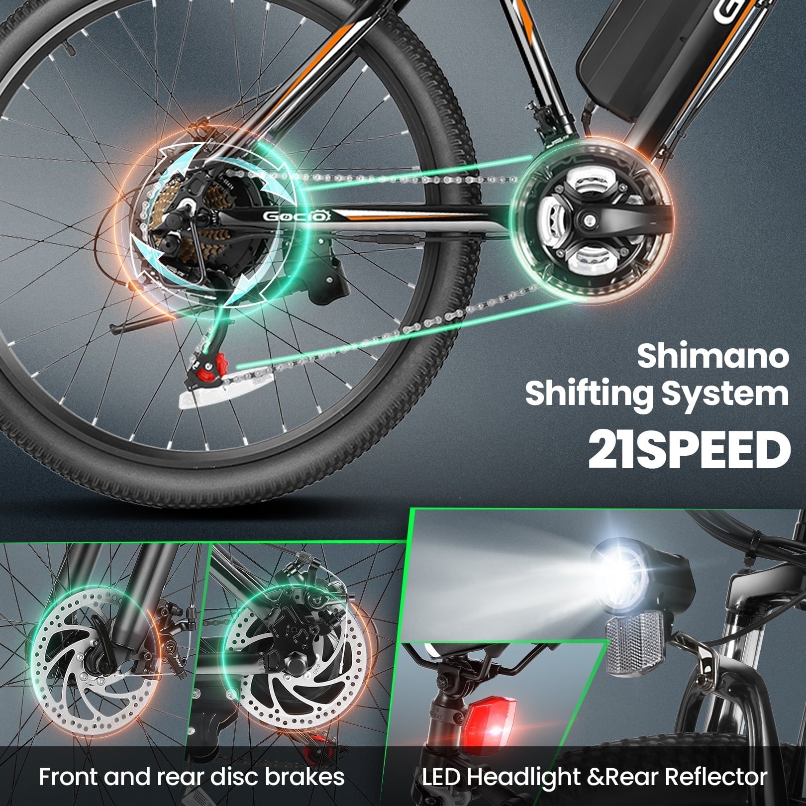 Gocio Peak 750W Electric Bike 26 Electric Bicycle for Adults Max 19.8mph Cruise Control System Ebike, 48V 375Wh Mountain Bike, 21 Speed for Man Woman UL2849 Certified