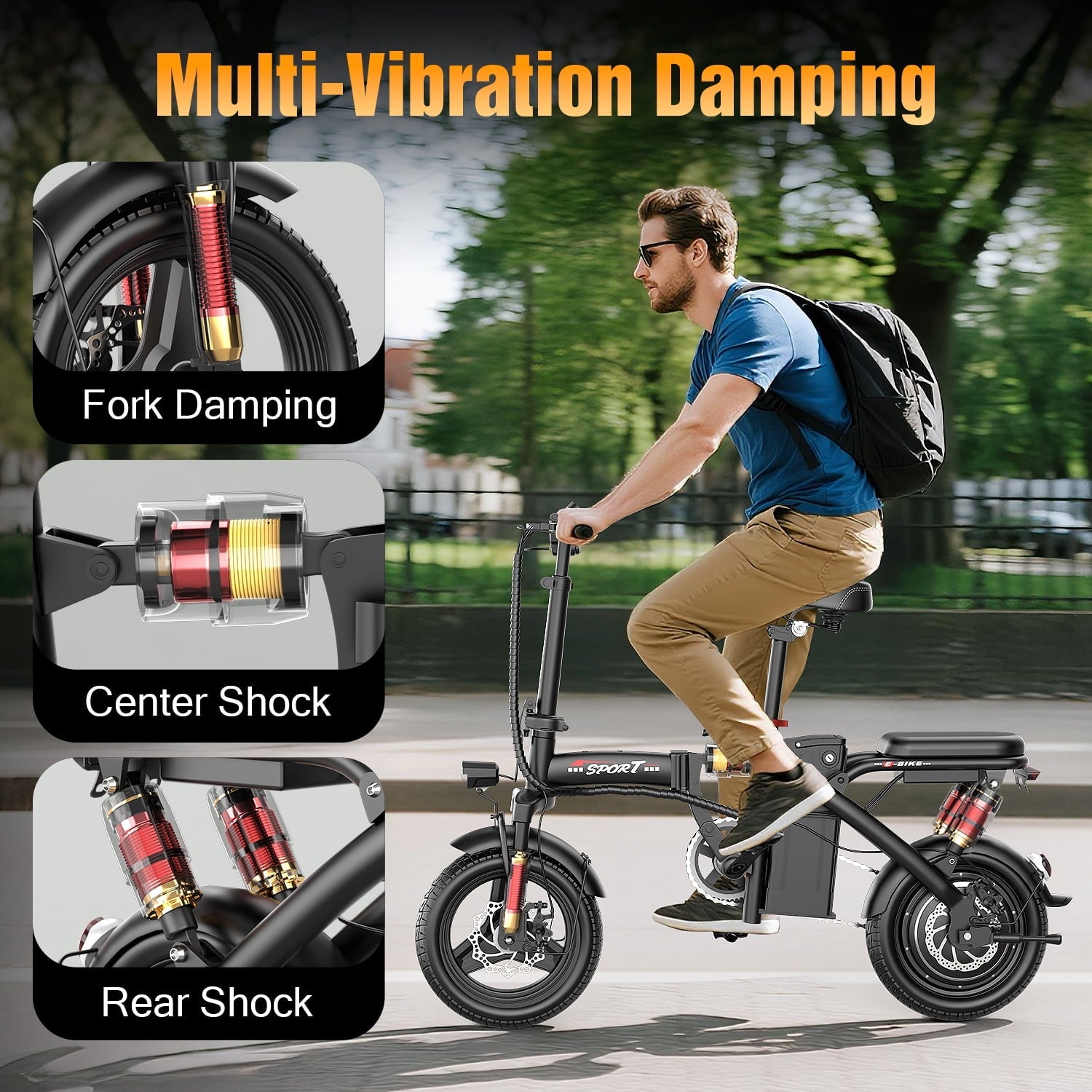GWEIT Electric Bike for Adults,1000W Peak Folding Electric Bike, 40-Mile Range, 14-Inch Tire E-Bike with 48V 10Ah Removable Battery, Electric Mini Bike
