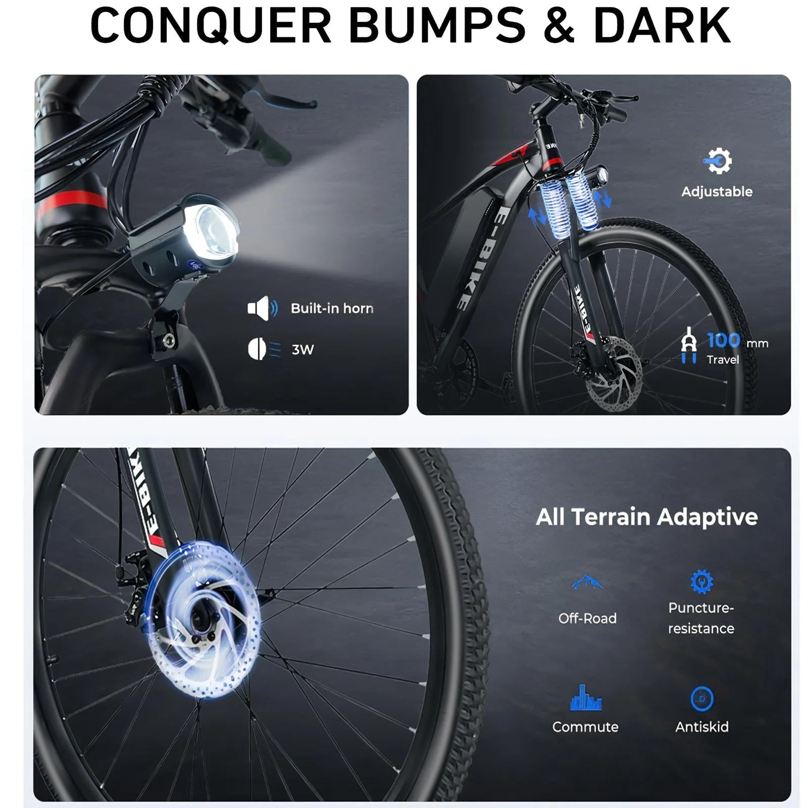 Electric Bicycle for Adults, 750W Peak 1000W Motor E Mountain Bike, 26in 45Miles 25MPH 7 Speed Commuting ebike with 432Wh, UL 2849
