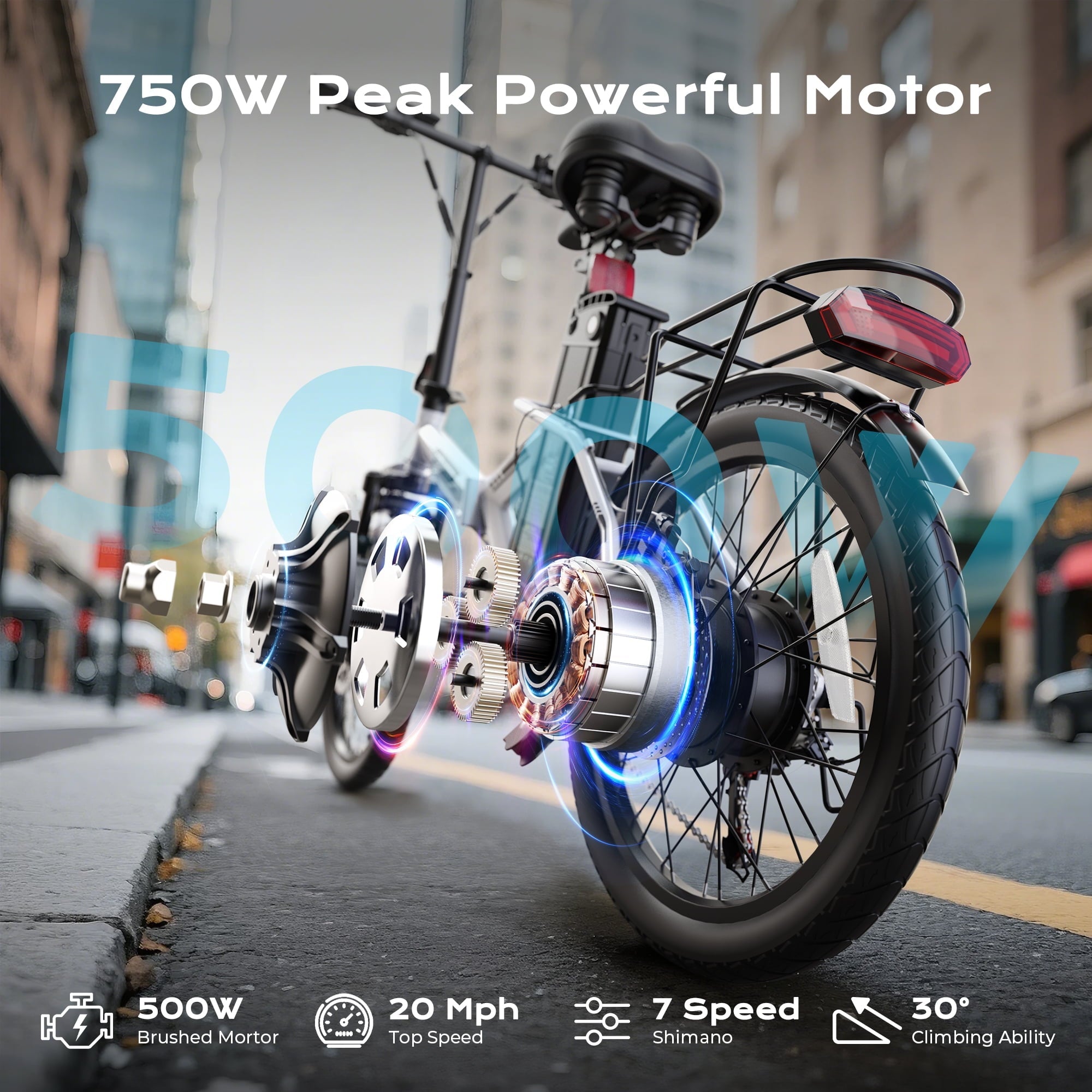 AIRWEST Electric Bike, 20 Folding Ebike for Adults, Peak 750W 20MPH Commuter E Bike with 48V 7.8AH Battery&7 Speed Gear & Dual Disc Brake & Front Suspension, 40 Miles Range (UL2849)