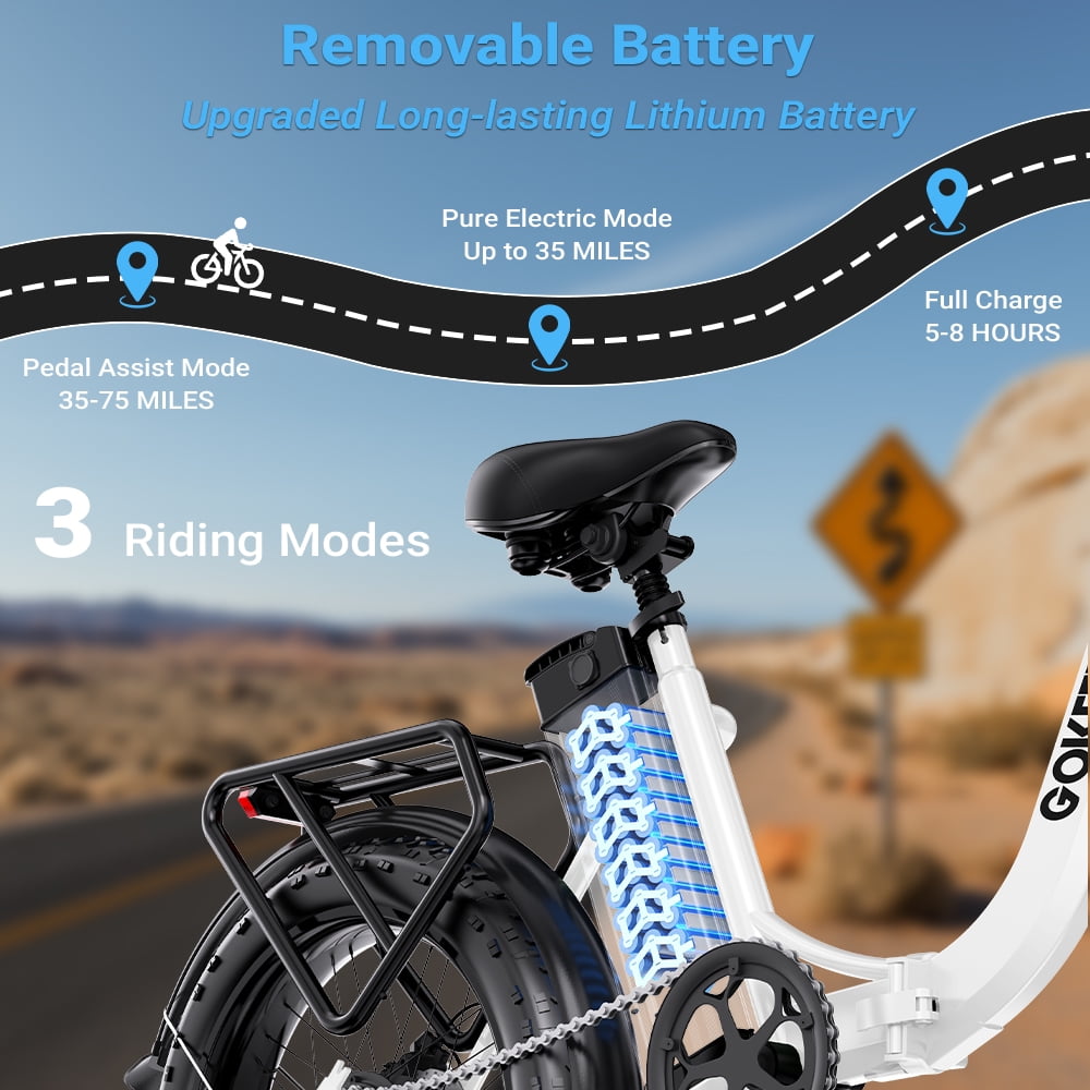 GOKEEP Folding Electric Bike for Adult, 52V 13Ah Removable Battery, 20 Fat Tire & Front Suspension Electric Bicycles, 7-Speed Commuter Ebike, UL2849, Black
