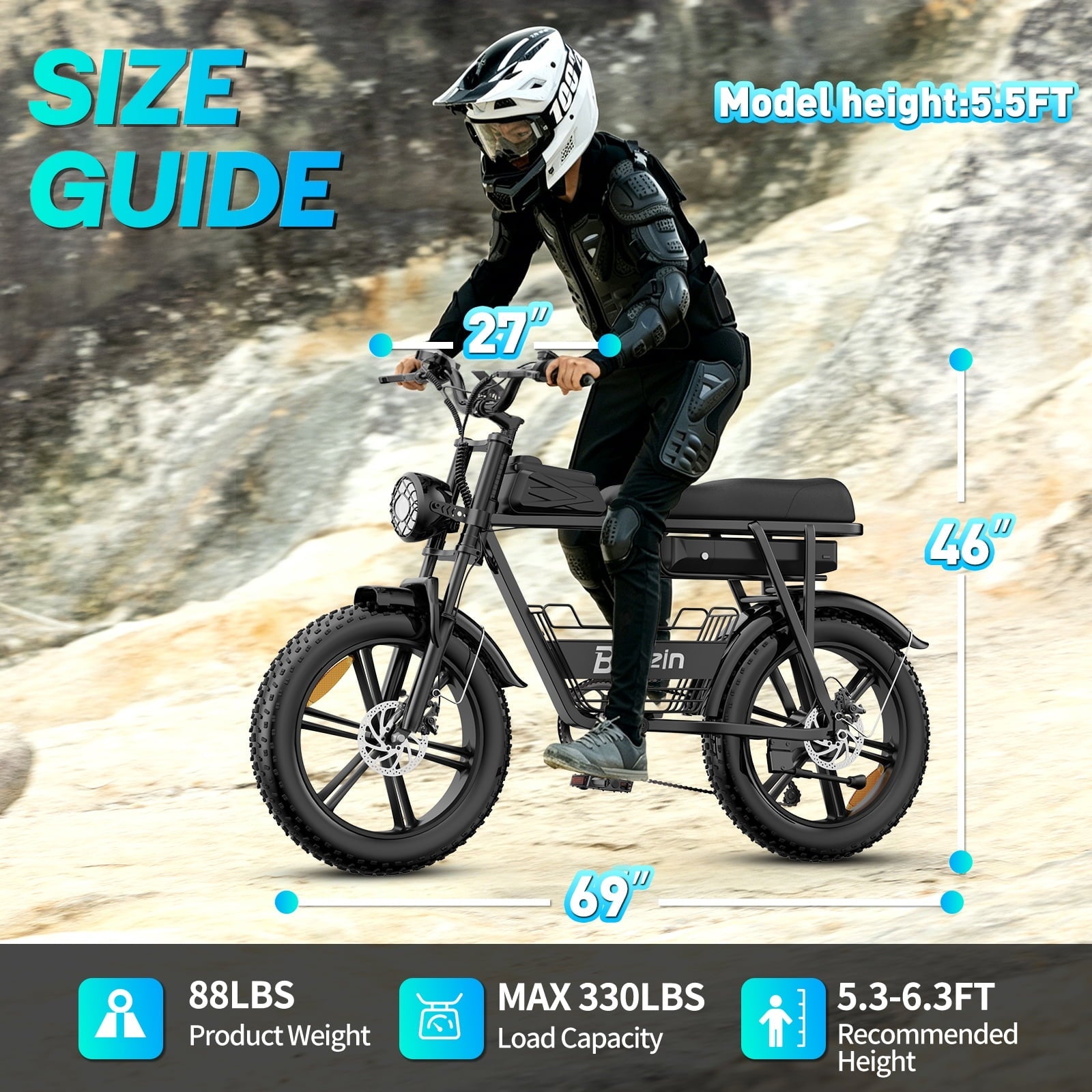 Electric Bike for Adults,1500W 35MPH,48V 20AH 30-80 Miles,20'' Fat Tire Mountain Bike with Rear Rack UL2849