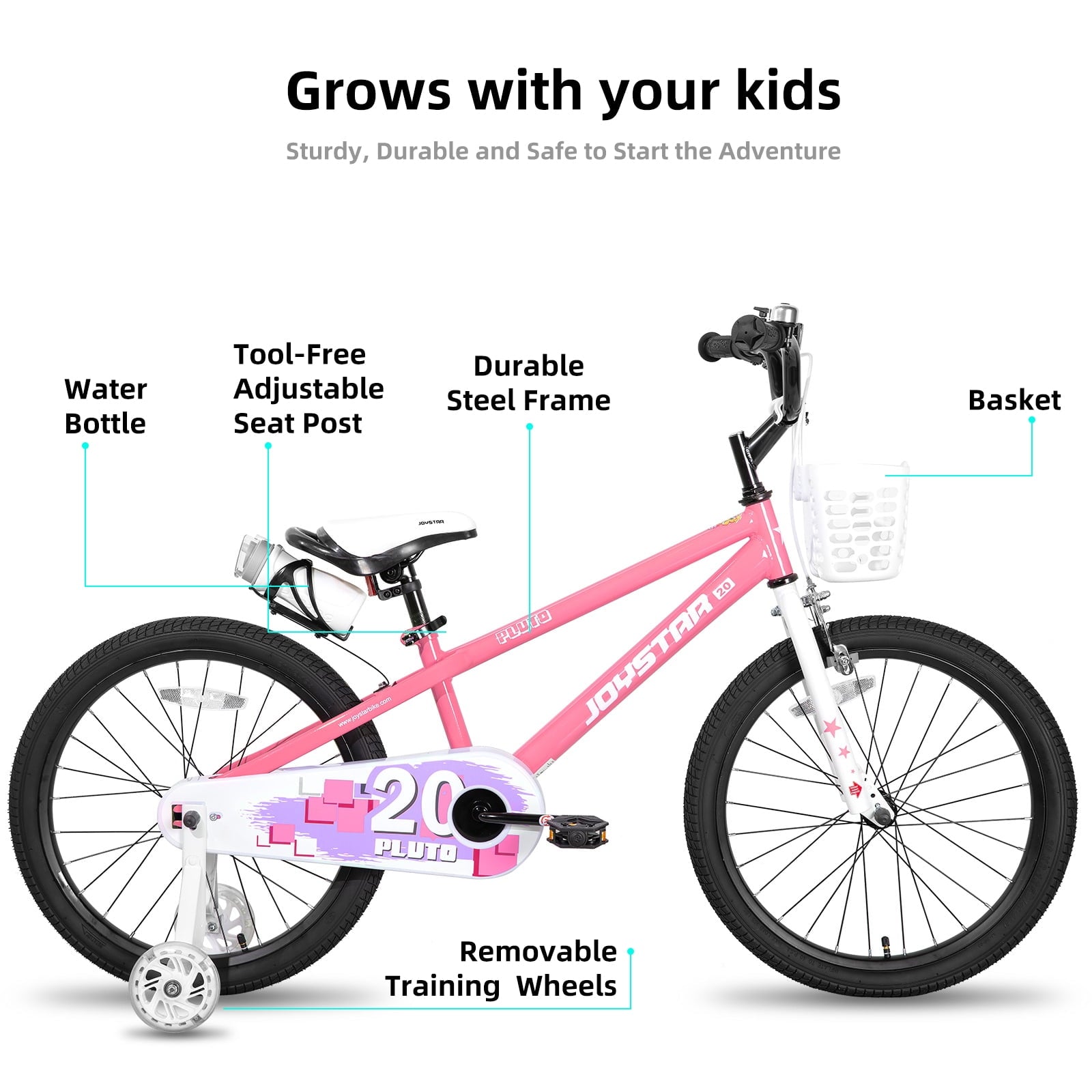 JOYSTAR Pluto Kids Bike with Training Wheels for 14 inch Bike, Gray