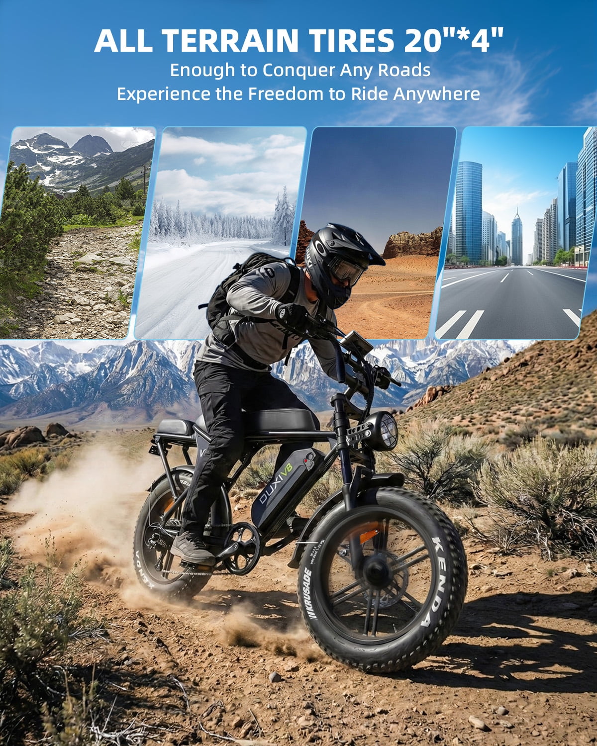 OUXI V8 Electric Bike for Adults, 20 Fat Tire Electric Mountain Bike Peak 750W, 48V 15Ah Battery, UL2849