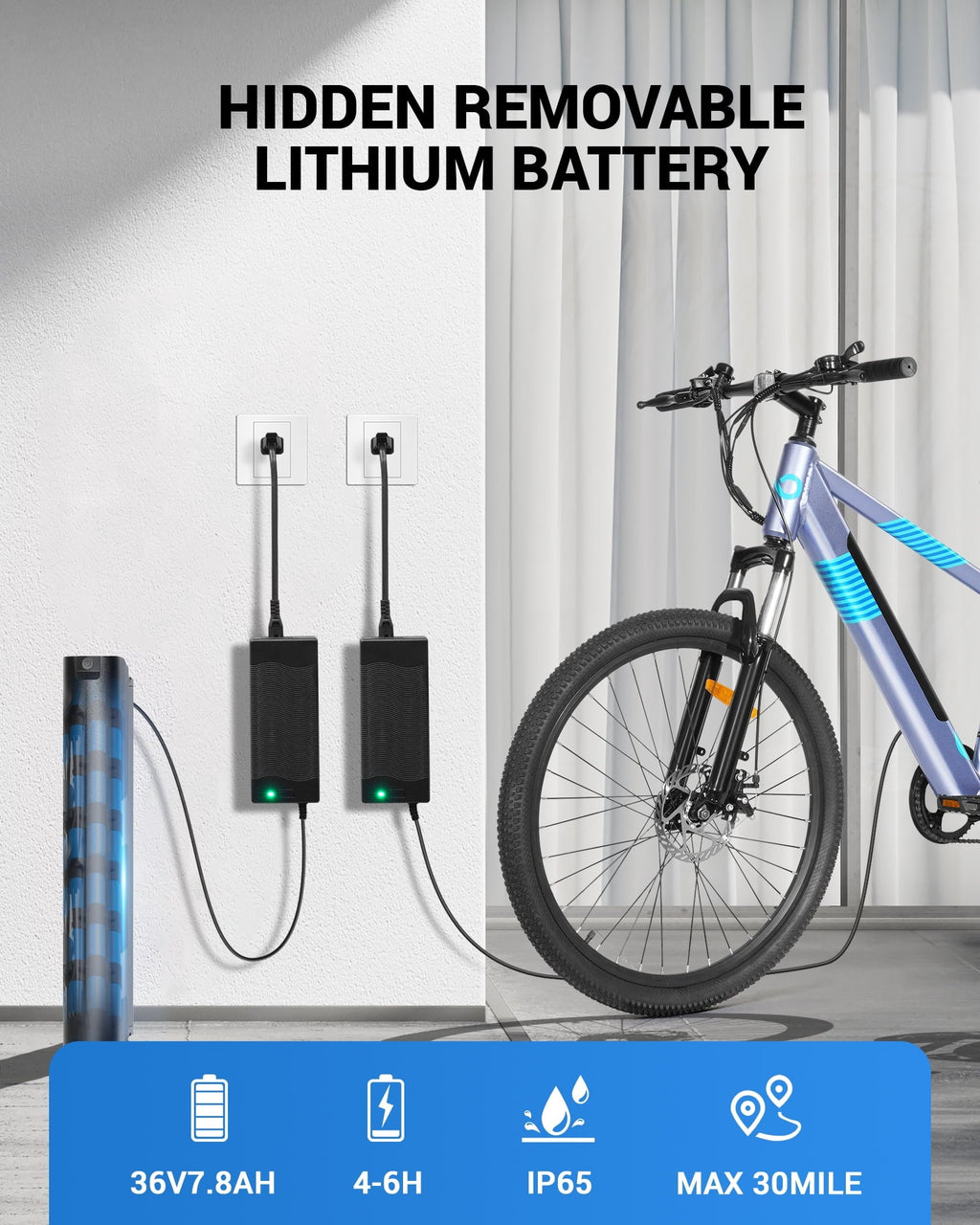 MIHOVER 26Electric Bike for Adults 350W 20MPH, 36V Removable Battery 7-Speed, UL2849 Certified City & Light Off-Road E-Bike with Lock -Black