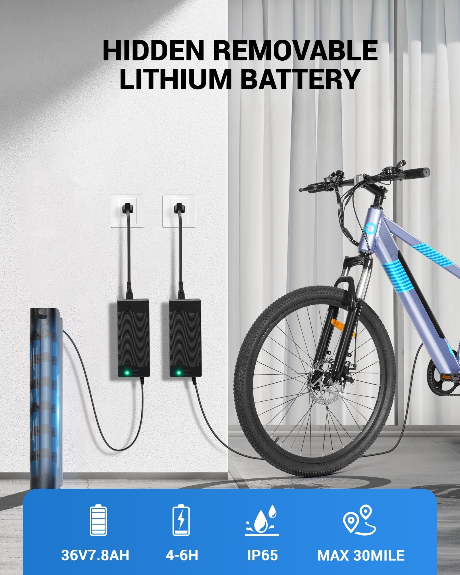 MIHOVER 26Electric Bike for Adults 350W 20MPH, 36V Removable Battery 7-Speed, UL2849 Certified City & Light Off-Road E-Bike with Lock -Black