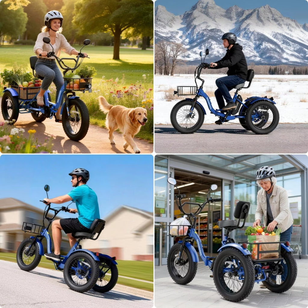 MOONCOOL Folding Electric Tricycle for Adults, 20 x 4 Fat Tire Electric Trike, 48V Peak 1092W  Electric Bicycle, 3 Wheels 7 Speed Ebike w/ 14.5Ah Removable Battery& Speed Differential Mechanism