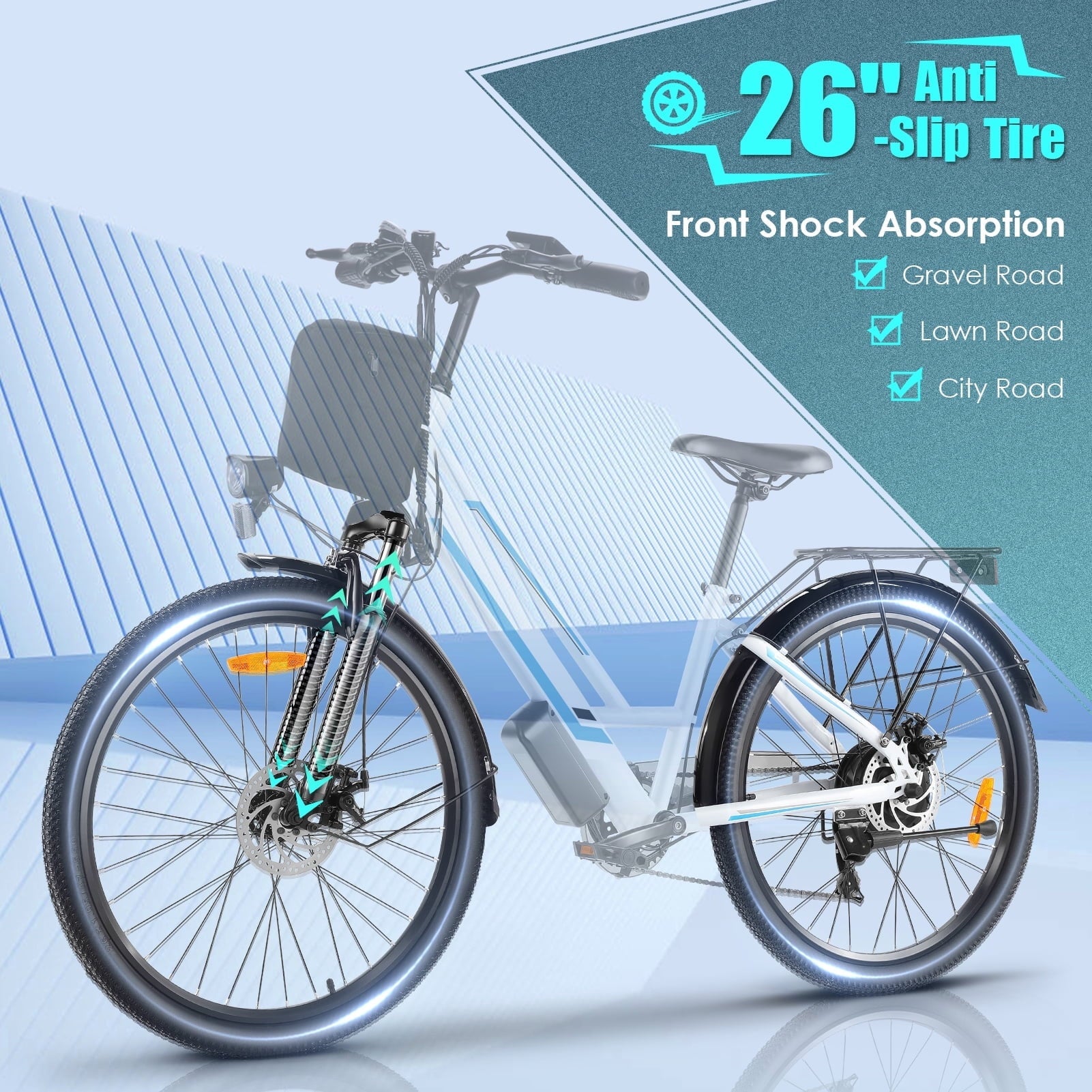 Elifine 500W Electric Bike for Adults, 26 Commuter Electric Bicycle 19.8mph City Ebike with 5 Riding Modes, 48V 7.8Ah Removable Battery UL 2849, LCD Intelligent Display Hybrid Electric Bike Red