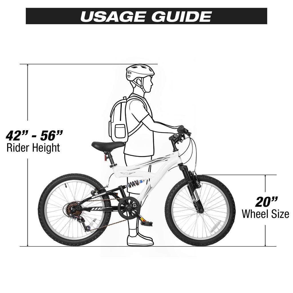 Hykolity Kids Mountain Bike 20 inch MTB Bicycle Age 6-12 Years Height 42-56 in Tween Cycling Full Suspension Sport Outdoor Bikes - Matte Black