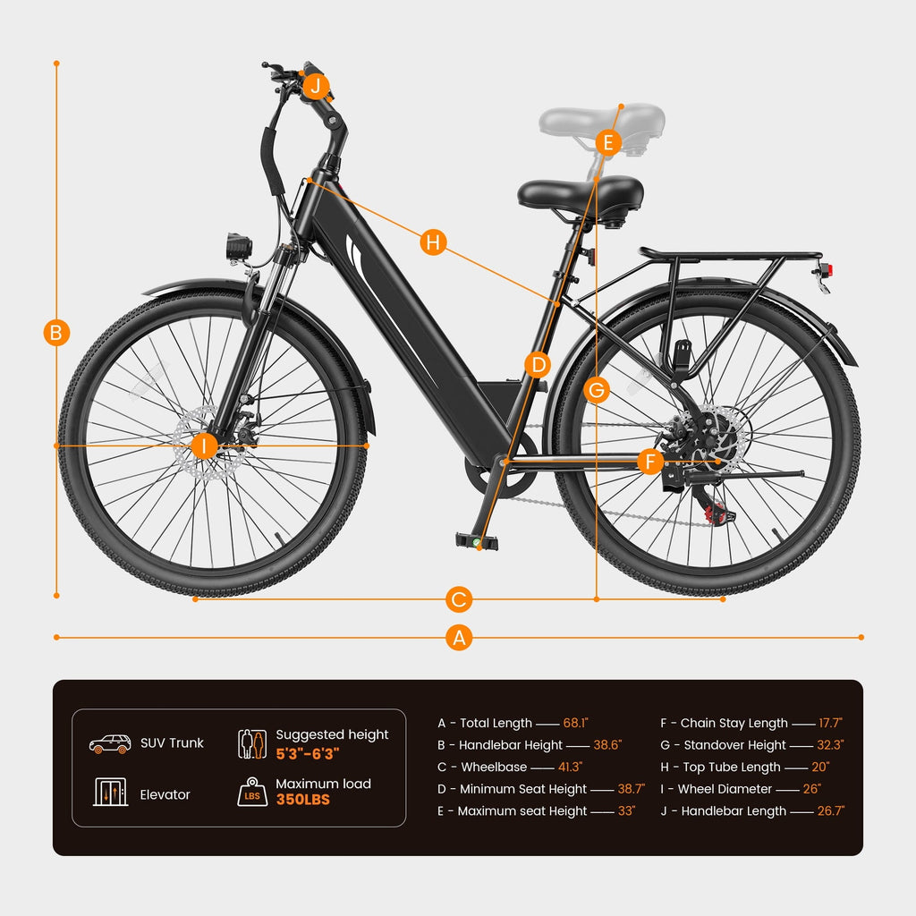 Actbest 26 Electric Bike for Woman, Peak 1200W Motor, 48V 15Ah Battery , 7-Speed, Front Suspension & LCD Display, Wide saddle suitable for women riders, Mountain EBike for Adults