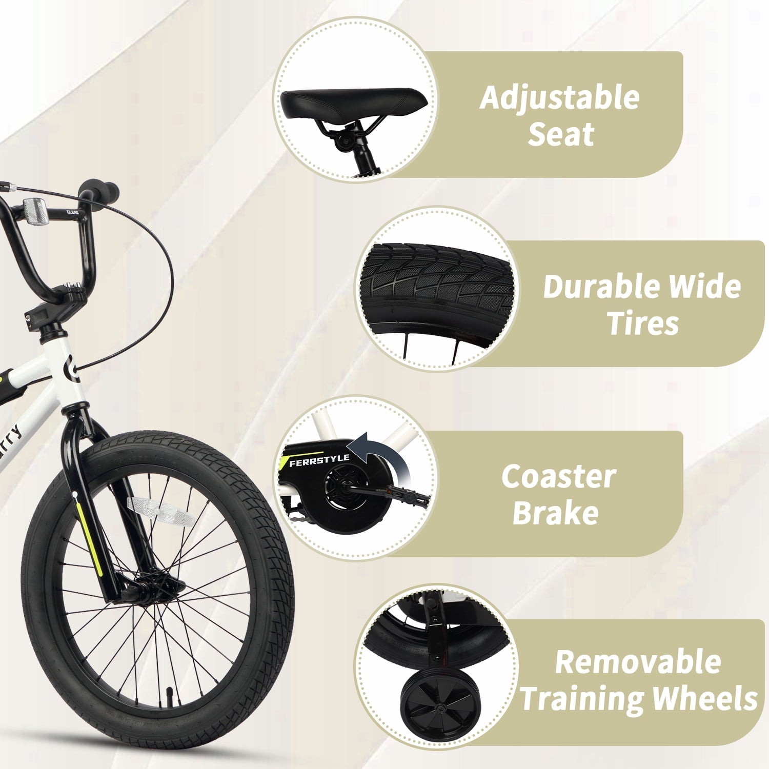 Glerc 16 Inch Little Kids Bike for Over 4 Years Old Boys Girls Youth BMX Style Bicycle with Training Wheels Coaster & Rear V Brake, Black