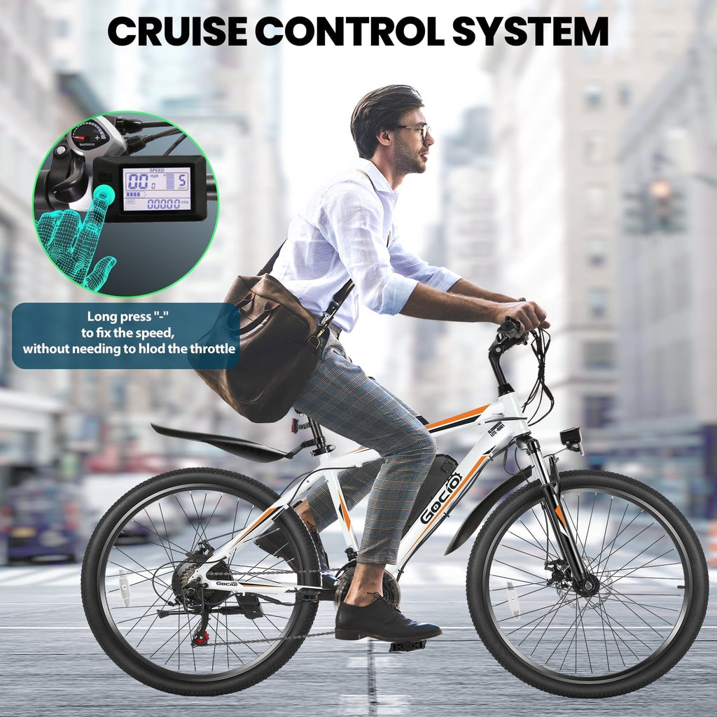 Gocio Peak 750W Electric Bike 26 Electric Bicycle for Adults Max 19.8mph Cruise Control System Ebike, 48V 375Wh Mountain Bike, 21 Speed for Man Woman UL2849 Certified