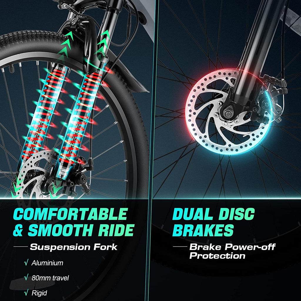 Vivi Electric Bike for Adults 26 Electric Mountain Bike 500W Cruise Control Electric Commuter Bike 21 Speed with Removable 48V Battery