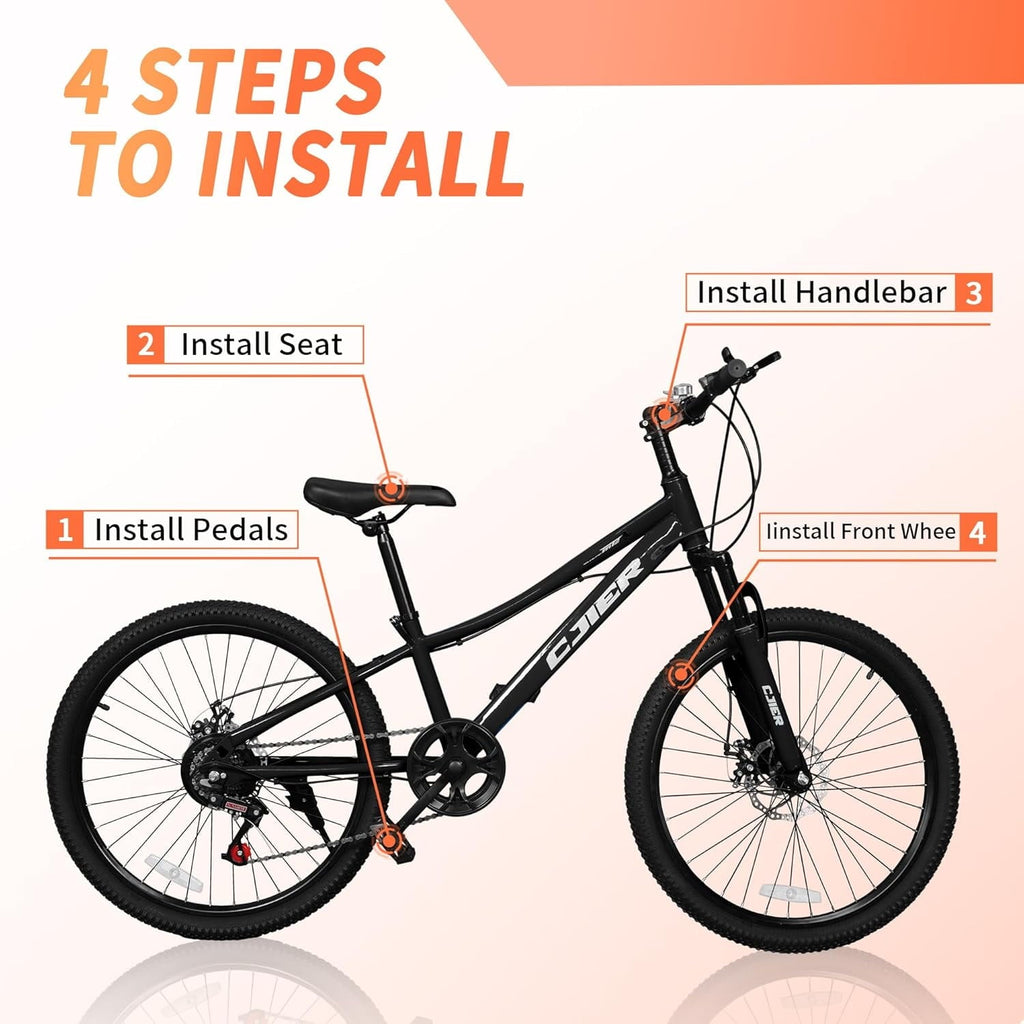 DEYGIA 20 Inch Kids Mountain Bike, Bikes for Boys, 7-Speed with Front Suspension, Dual Disc Brakes & Knobby Tires for Ages 6-14, Multi Color