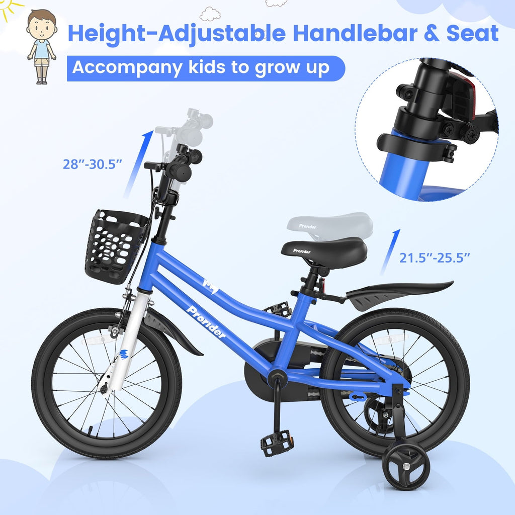 Costway 14'' Kid's Bike with Removable Training Wheels & Basket for 3-5 Years Old White