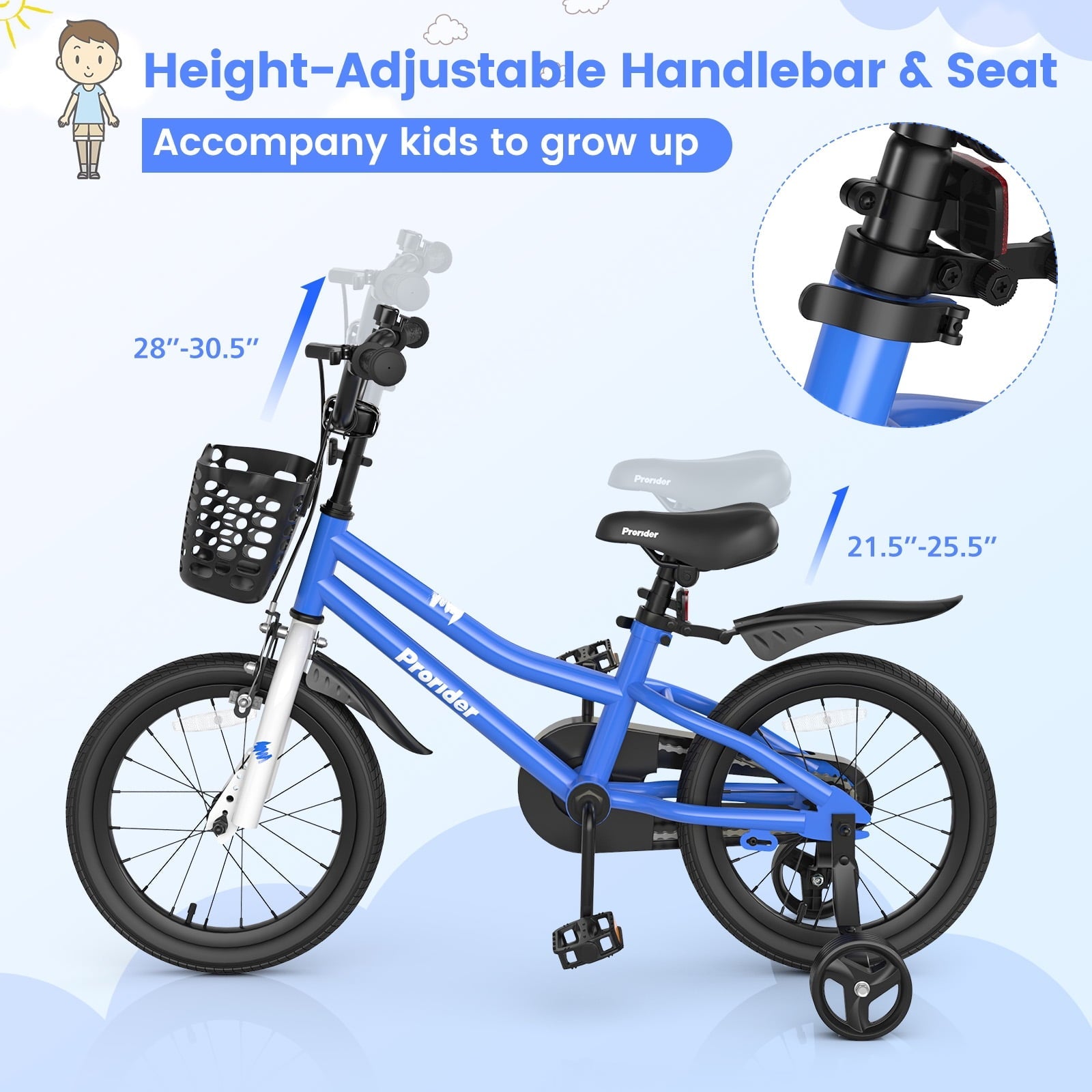 Costway 14'' Kid's Bike with Removable Training Wheels & Basket for 3-5 Years Old White