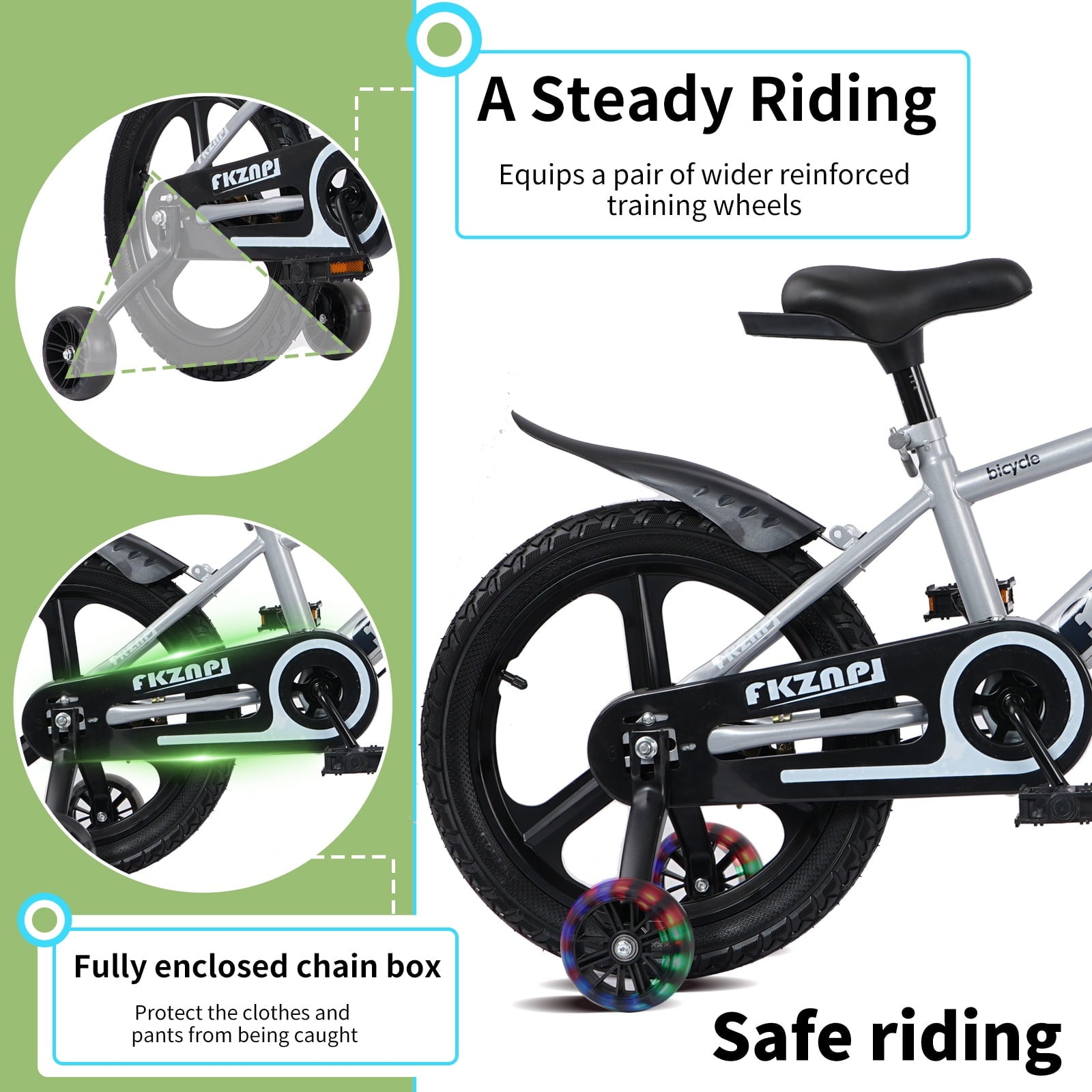 Holaki 18 inch Kids Bike with Training Wheels & Handbrake for Boys & Girls Ages 5-9, High Carbon Steel Frame Adjustable Seat Kids Bicycle with Kettle Stand & Night Glow for Birthday Gift, Purple