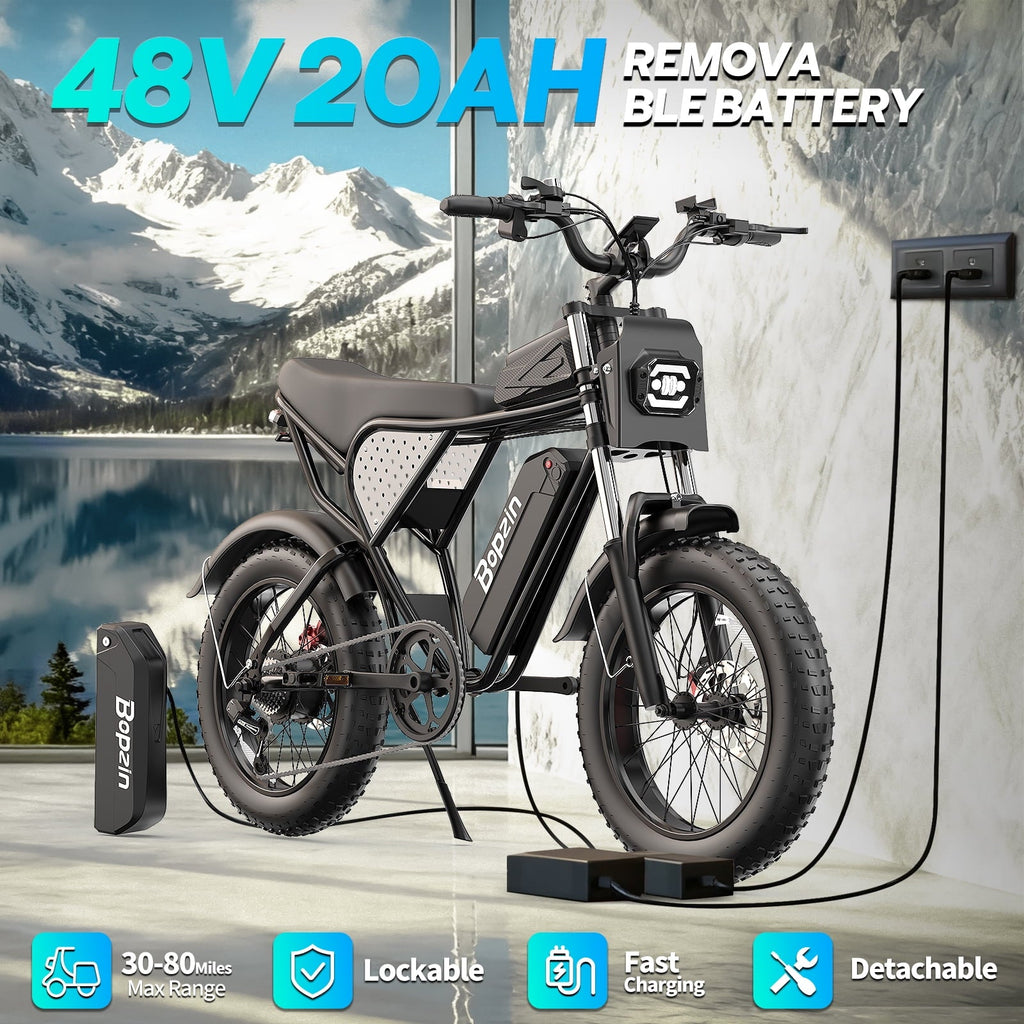 Peak 1500W Electric Bike for Adults,48V 20Ah,Max 80miles & 28mph Electric Bicycle, 20 Fat Tire Full Suspension Mountain Bike UL2849